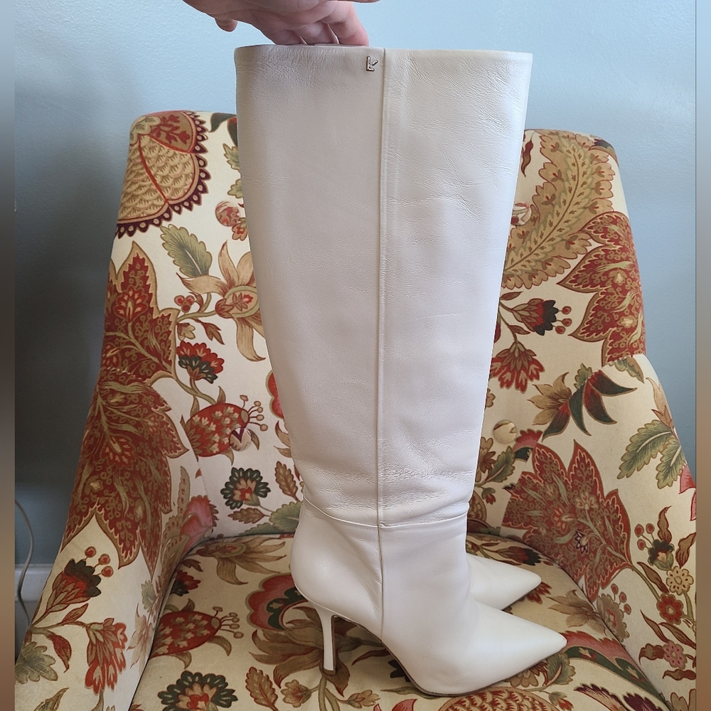 Larroude Kate White Leather Knee High Stiletto Boots Size 9